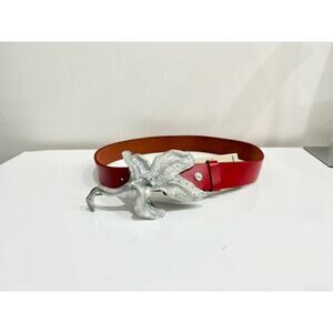 Christopher Ross Red Leather Waist Belt with Silver Large buckle Size L